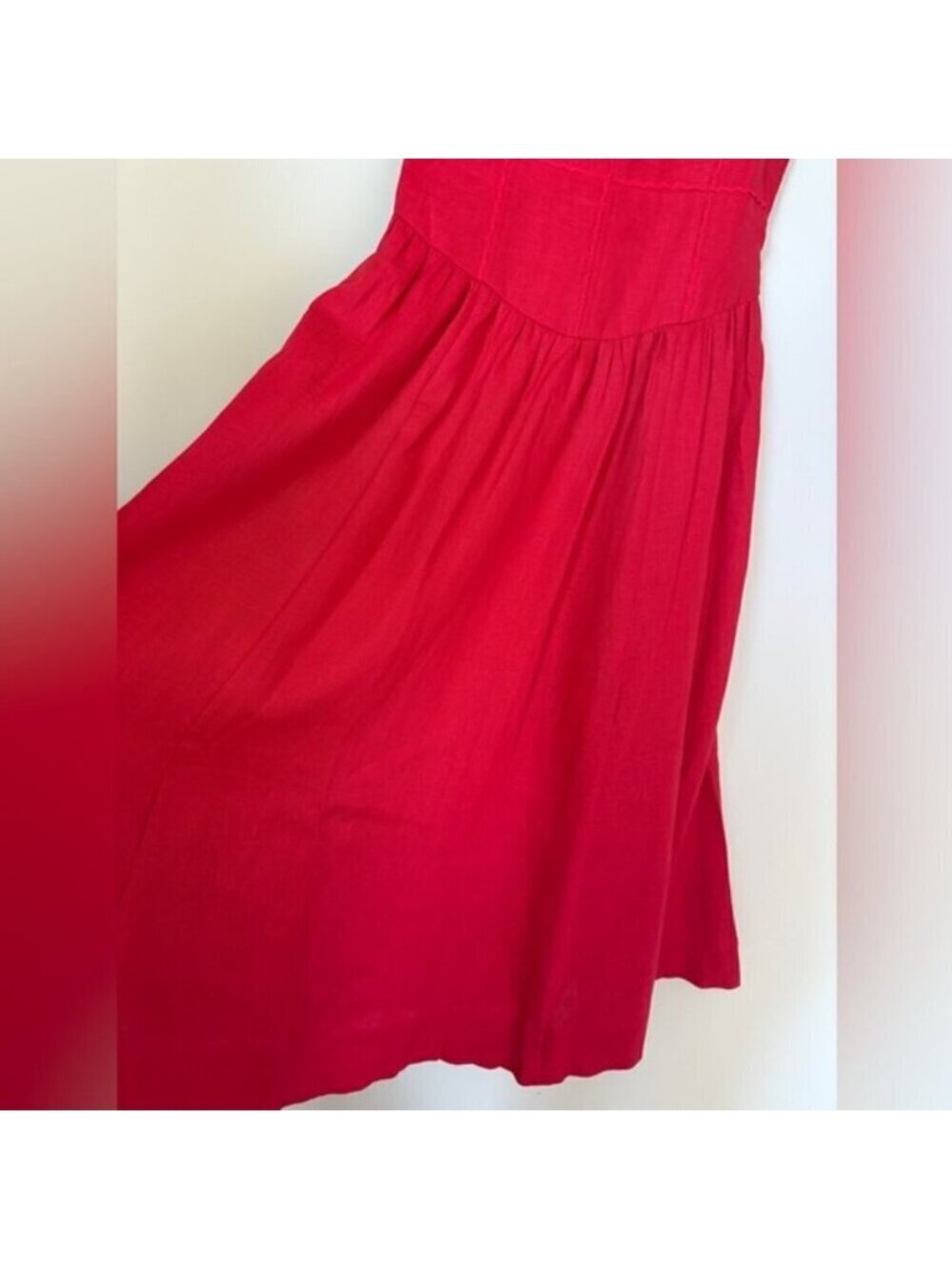 Reformation Katarin Linen Midi Dress Lipstick Red Lace Detail | US 2 UK 6 - Picture 13 of 13